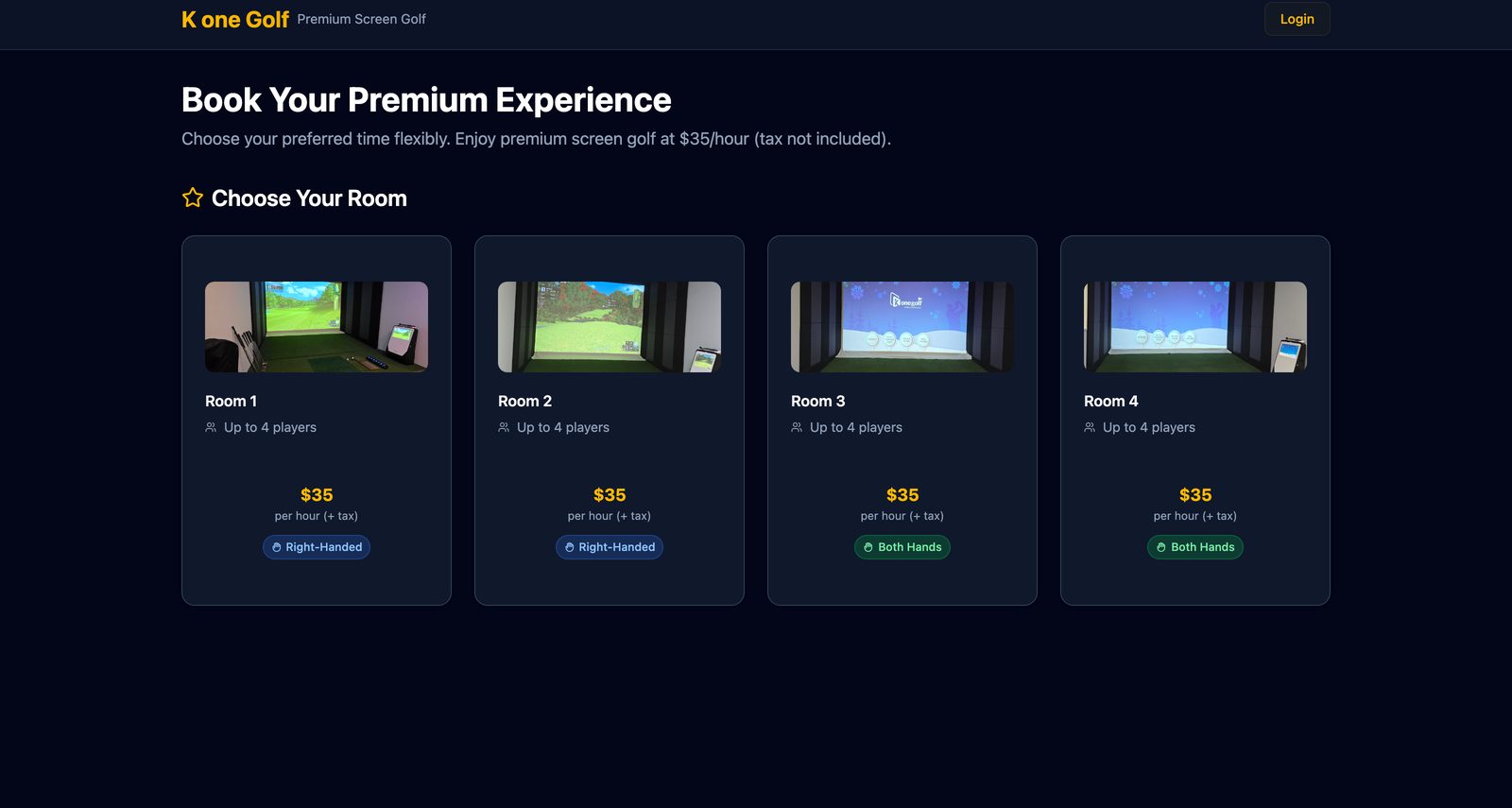 K one Golf — customer tee-time booking